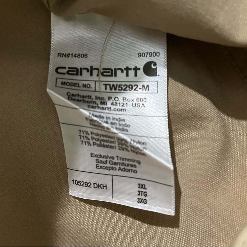 Carhartt Short-Sleeve Button-Up Shirt, tan, size 3XL - Picture 6 of 6